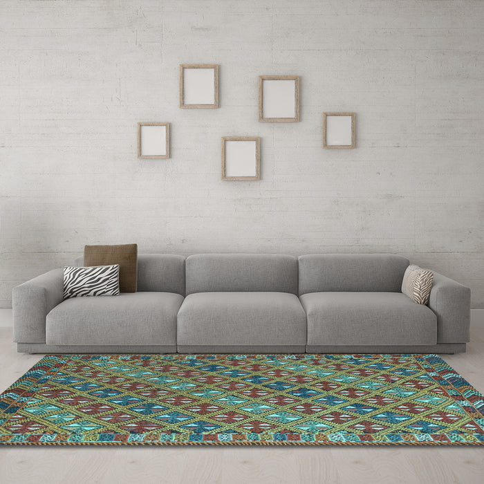 Machine Washable Oriental Light Blue Traditional Rug in a Living Room, wshcon872lblu