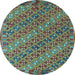 Round Machine Washable Oriental Light Blue Traditional Rug, wshcon872lblu