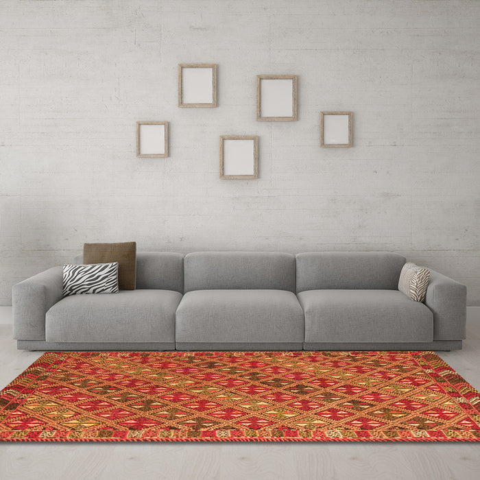 Machine Washable Oriental Orange Traditional Area Rugs in a Living Room, wshcon872org