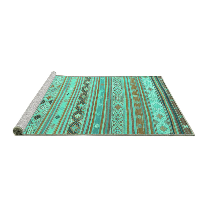 Sideview of Machine Washable Southwestern Turquoise Country Area Rugs, wshcon873turq