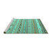 Sideview of Machine Washable Southwestern Turquoise Country Area Rugs, wshcon873turq