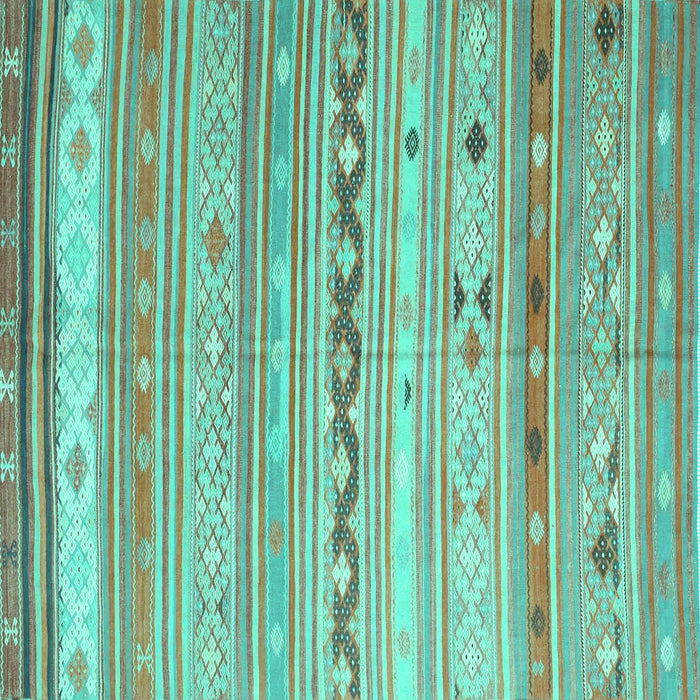Square Machine Washable Southwestern Turquoise Country Area Rugs, wshcon873turq