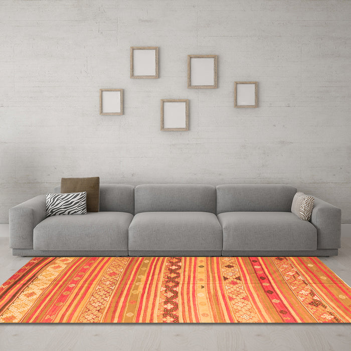 Machine Washable Southwestern Orange Country Area Rugs in a Living Room, wshcon873org