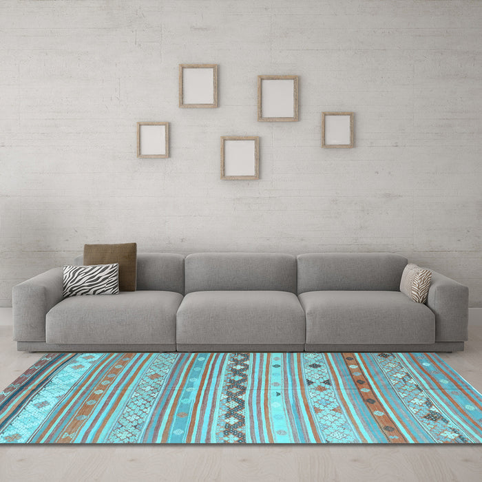 Machine Washable Southwestern Light Blue Country Rug in a Living Room, wshcon873lblu