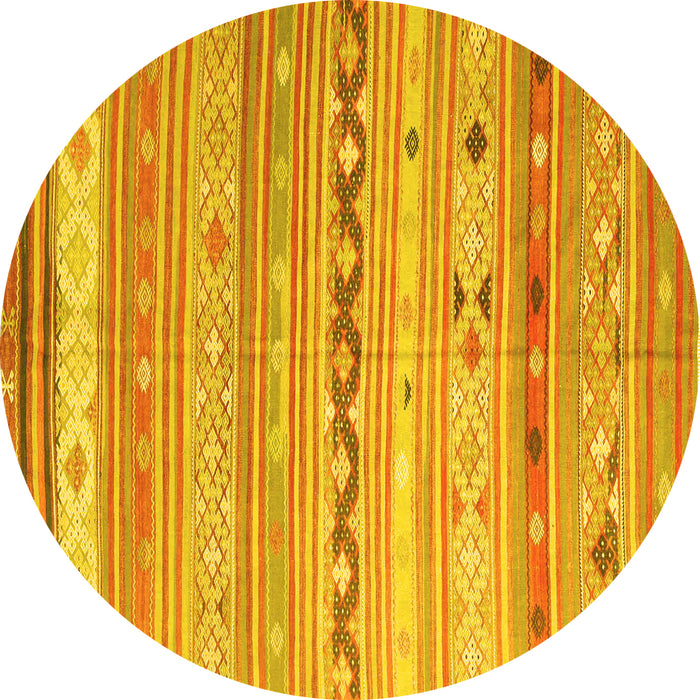 Round Machine Washable Southwestern Yellow Country Rug, wshcon873yw