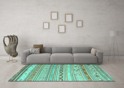 Machine Washable Southwestern Turquoise Country Area Rugs in a Living Room,, wshcon873turq