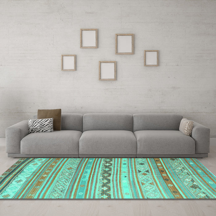 Machine Washable Southwestern Turquoise Country Area Rugs in a Living Room,, wshcon873turq
