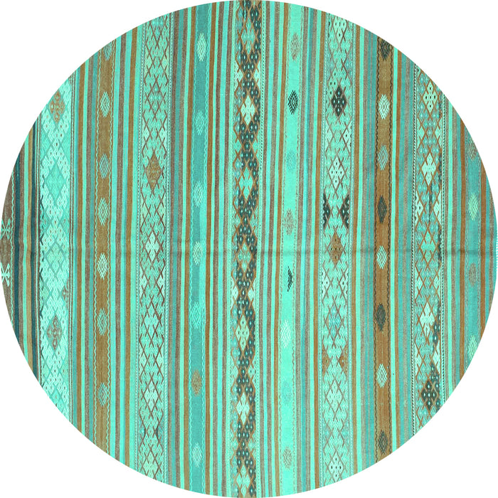 Round Machine Washable Southwestern Turquoise Country Area Rugs, wshcon873turq