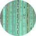 Round Machine Washable Southwestern Turquoise Country Area Rugs, wshcon873turq