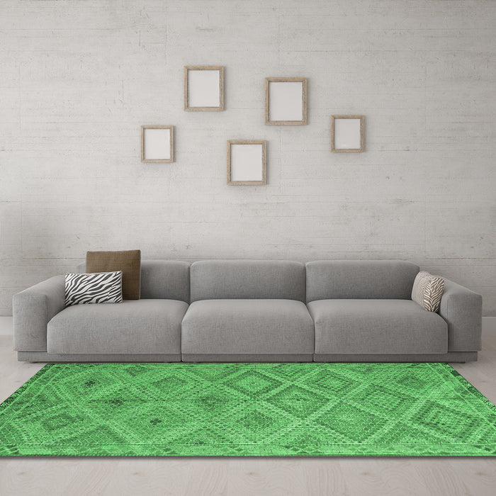 Machine Washable Southwestern Emerald Green Country Area Rugs in a Living Room,, wshcon874emgrn