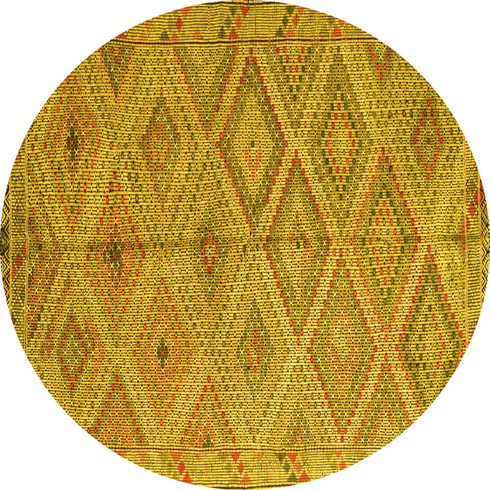 Round Machine Washable Southwestern Yellow Country Rug, wshcon874yw