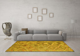 Machine Washable Southwestern Yellow Country Rug in a Living Room, wshcon874yw