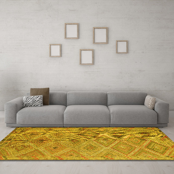 Machine Washable Southwestern Yellow Country Rug in a Living Room, wshcon874yw