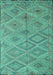 Machine Washable Southwestern Turquoise Country Area Rugs, wshcon874turq