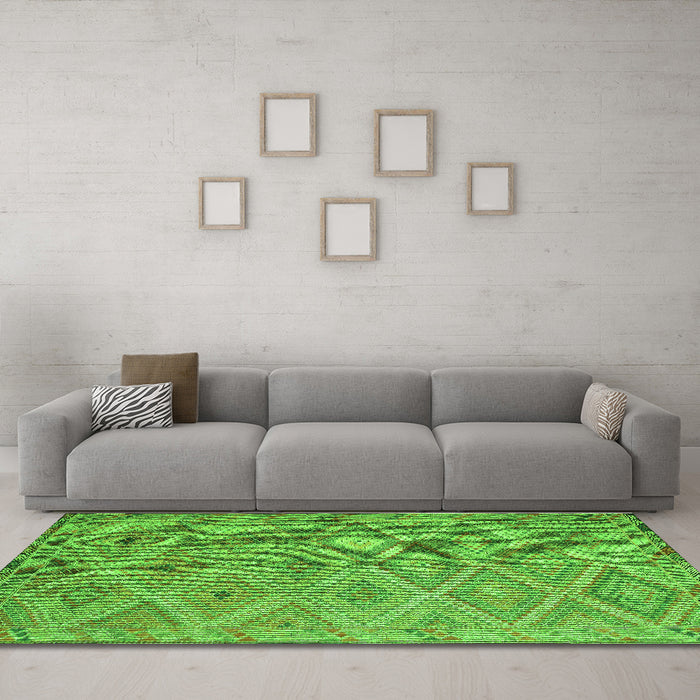 Machine Washable Southwestern Green Country Area Rugs in a Living Room,, wshcon874grn