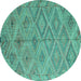 Round Southwestern Turquoise Country Rug, con874turq