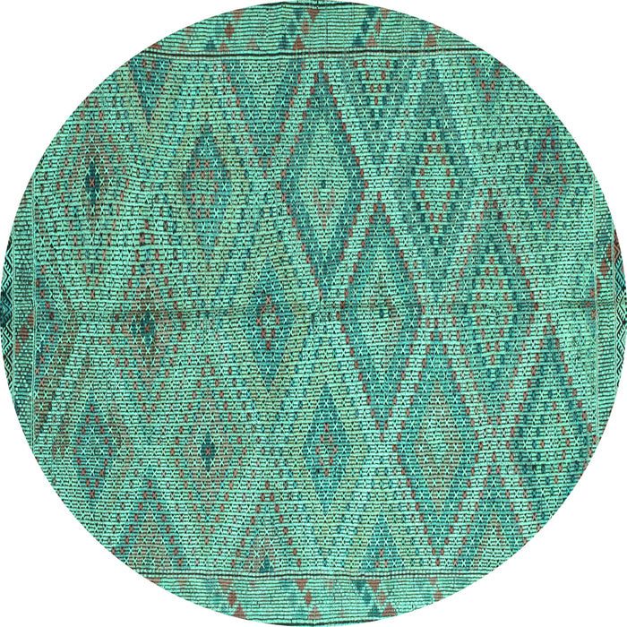 Round Machine Washable Southwestern Turquoise Country Area Rugs, wshcon874turq