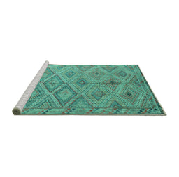 Sideview of Machine Washable Southwestern Turquoise Country Area Rugs, wshcon874turq