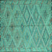 Square Machine Washable Southwestern Turquoise Country Area Rugs, wshcon874turq