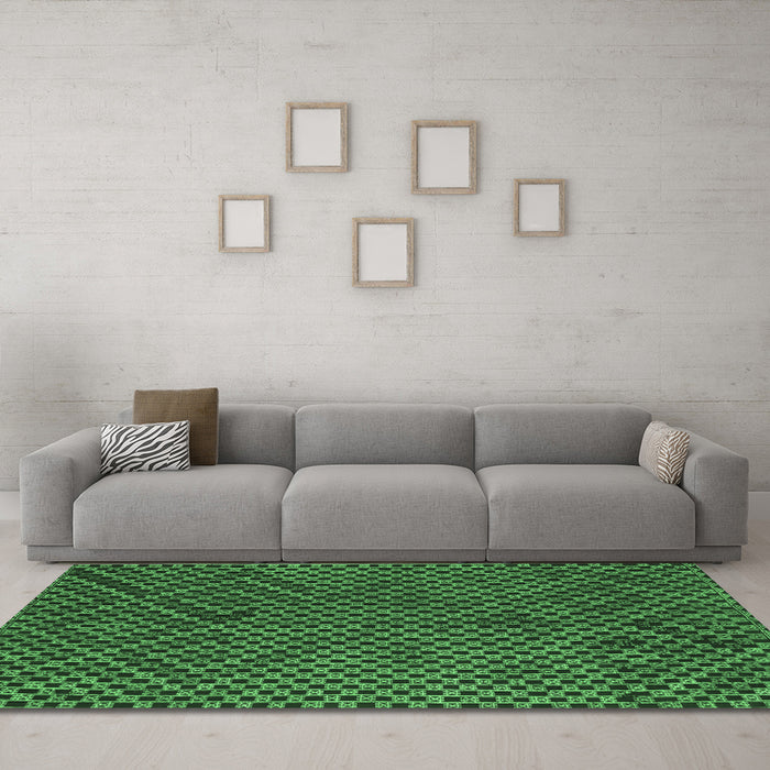 Machine Washable Abstract Emerald Green Contemporary Area Rugs in a Living Room,, wshcon875emgrn
