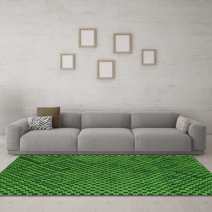 Machine Washable Abstract Green Contemporary Area Rugs in a Living Room,, wshcon875grn