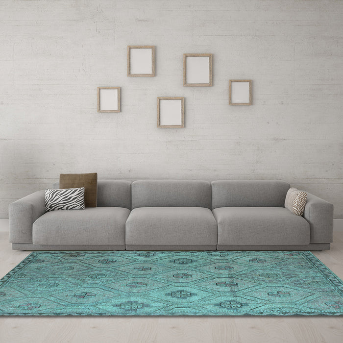 Machine Washable Southwestern Light Blue Country Rug in a Living Room, wshcon876lblu