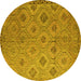 Round Machine Washable Southwestern Yellow Country Rug, wshcon876yw