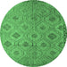 Round Machine Washable Southwestern Emerald Green Country Area Rugs, wshcon876emgrn