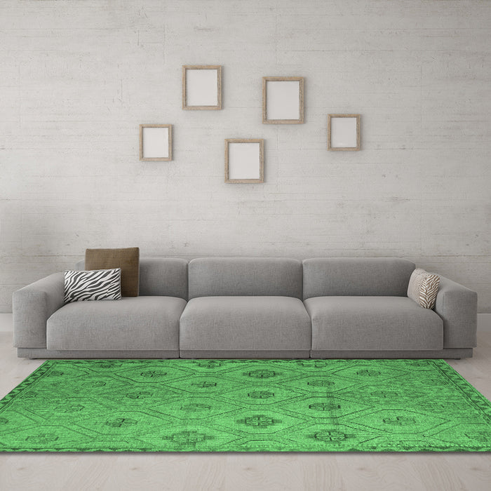 Machine Washable Southwestern Emerald Green Country Area Rugs in a Living Room,, wshcon876emgrn
