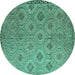 Round Southwestern Turquoise Country Rug, con876turq