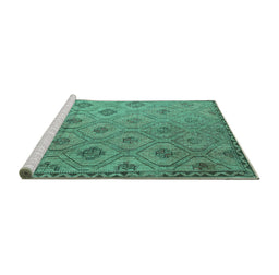 Sideview of Machine Washable Southwestern Turquoise Country Area Rugs, wshcon876turq