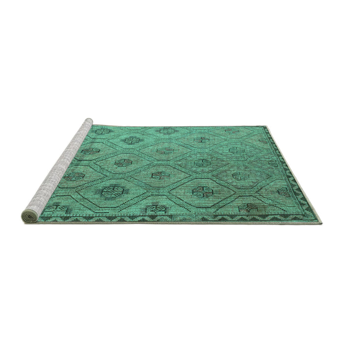Sideview of Machine Washable Southwestern Turquoise Country Area Rugs, wshcon876turq