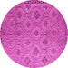 Round Machine Washable Southwestern Pink Country Rug, wshcon876pnk