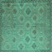 Square Machine Washable Southwestern Turquoise Country Area Rugs, wshcon876turq