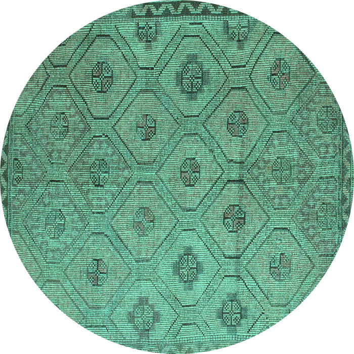 Round Machine Washable Southwestern Turquoise Country Area Rugs, wshcon876turq