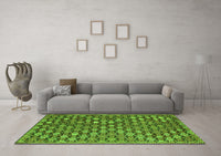 Machine Washable Abstract Green Contemporary Rug, wshcon877grn