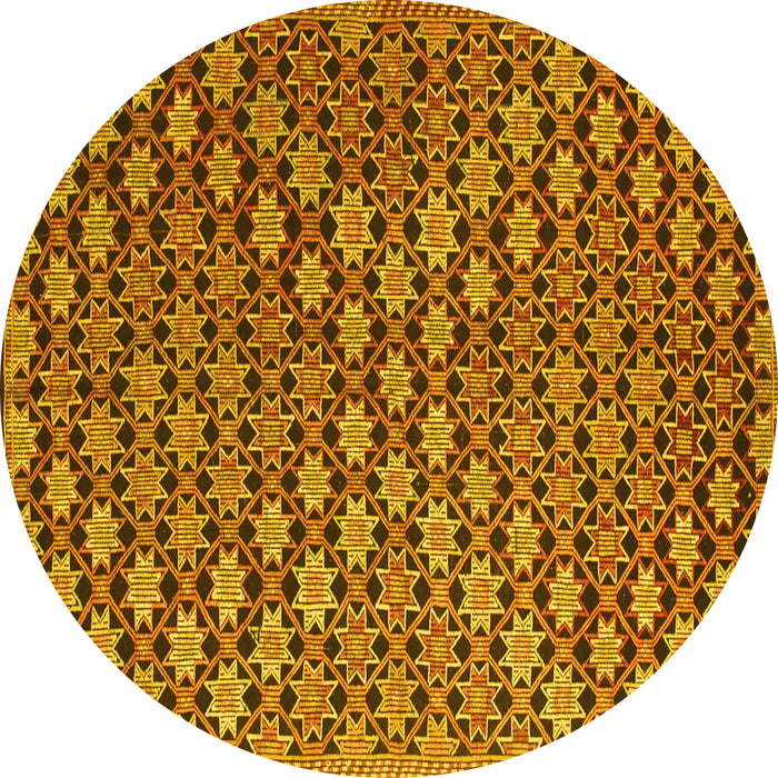 Round Machine Washable Abstract Yellow Contemporary Rug, wshcon877yw