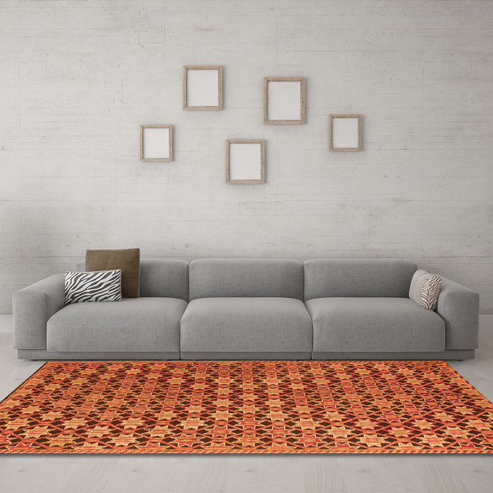 Machine Washable Abstract Orange Contemporary Area Rugs in a Living Room, wshcon877org
