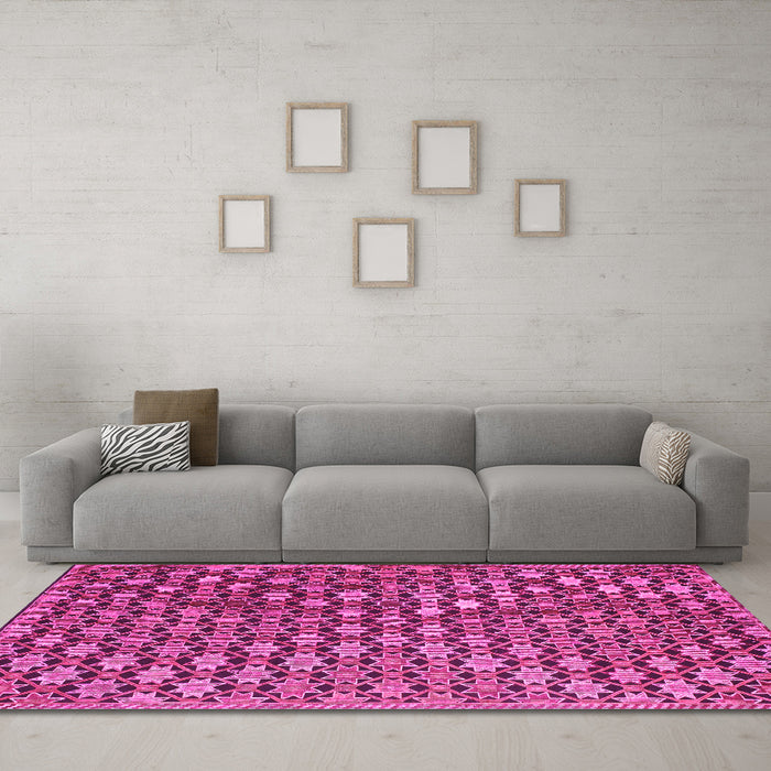 Machine Washable Abstract Pink Contemporary Rug in a Living Room, wshcon877pnk