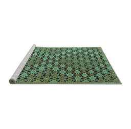 Sideview of Machine Washable Abstract Turquoise Contemporary Area Rugs, wshcon877turq