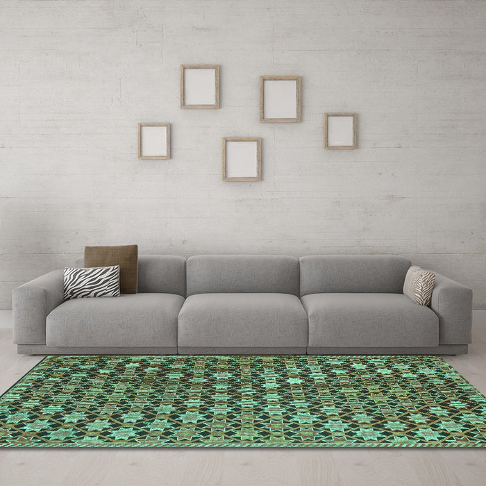 Machine Washable Abstract Turquoise Contemporary Area Rugs in a Living Room,, wshcon877turq