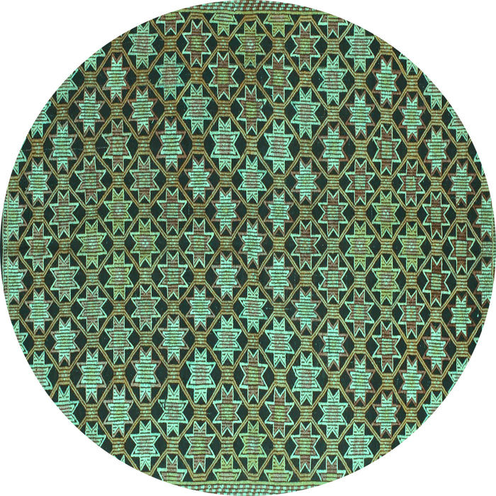 Round Abstract Turquoise Contemporary Rug, con877turq
