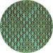 Round Machine Washable Abstract Turquoise Contemporary Area Rugs, wshcon877turq