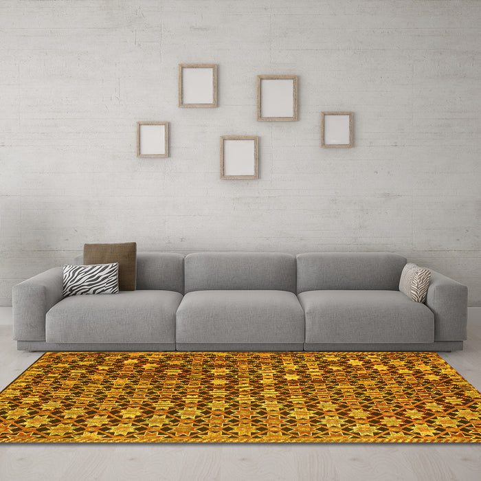 Machine Washable Abstract Yellow Contemporary Rug in a Living Room, wshcon877yw