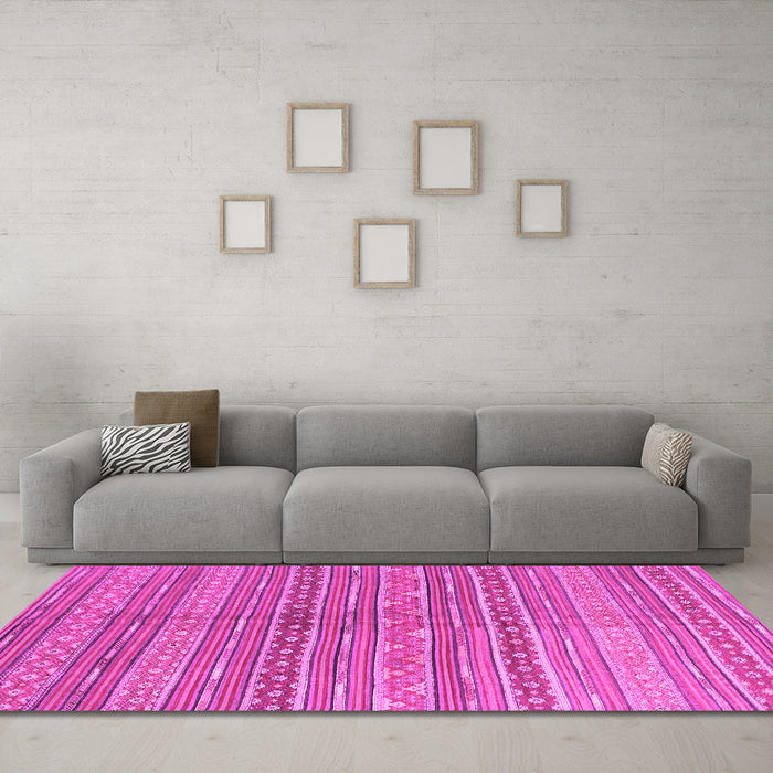 Machine Washable Abstract Pink Contemporary Rug in a Living Room, wshcon878pnk