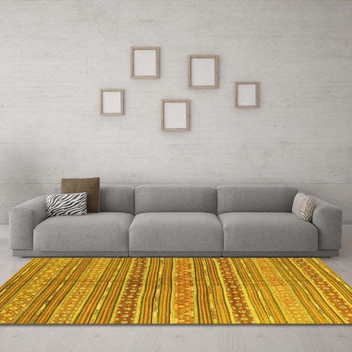 Machine Washable Abstract Yellow Contemporary Rug in a Living Room, wshcon878yw