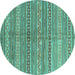 Round Abstract Turquoise Contemporary Rug, con878turq