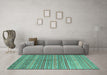 Machine Washable Abstract Turquoise Contemporary Area Rugs in a Living Room,, wshcon878turq