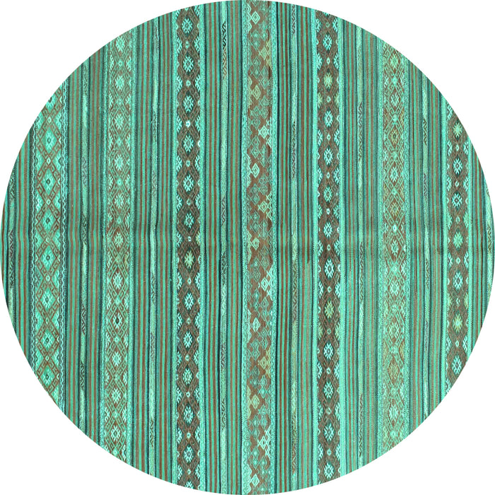 Round Machine Washable Abstract Turquoise Contemporary Area Rugs, wshcon878turq