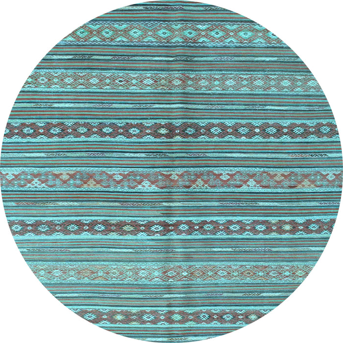 Round Abstract Light Blue Contemporary Rug, con878lblu
